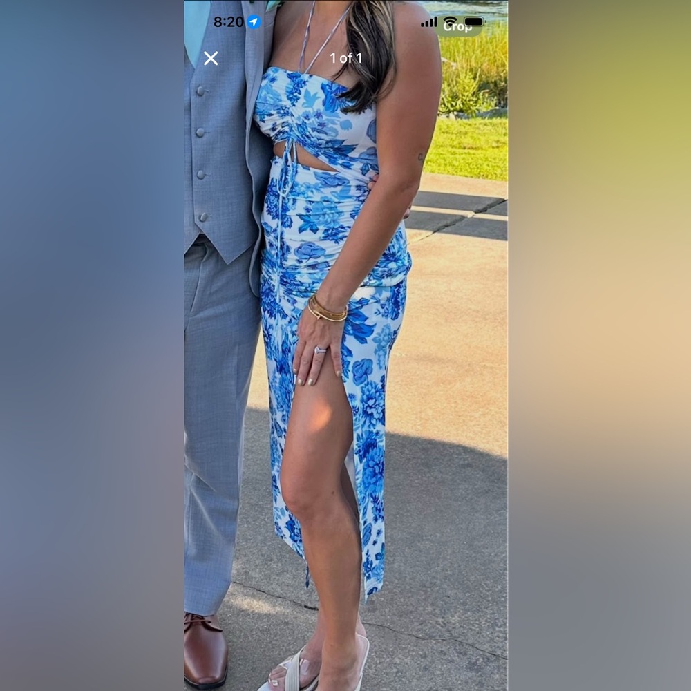 Blue and white dress